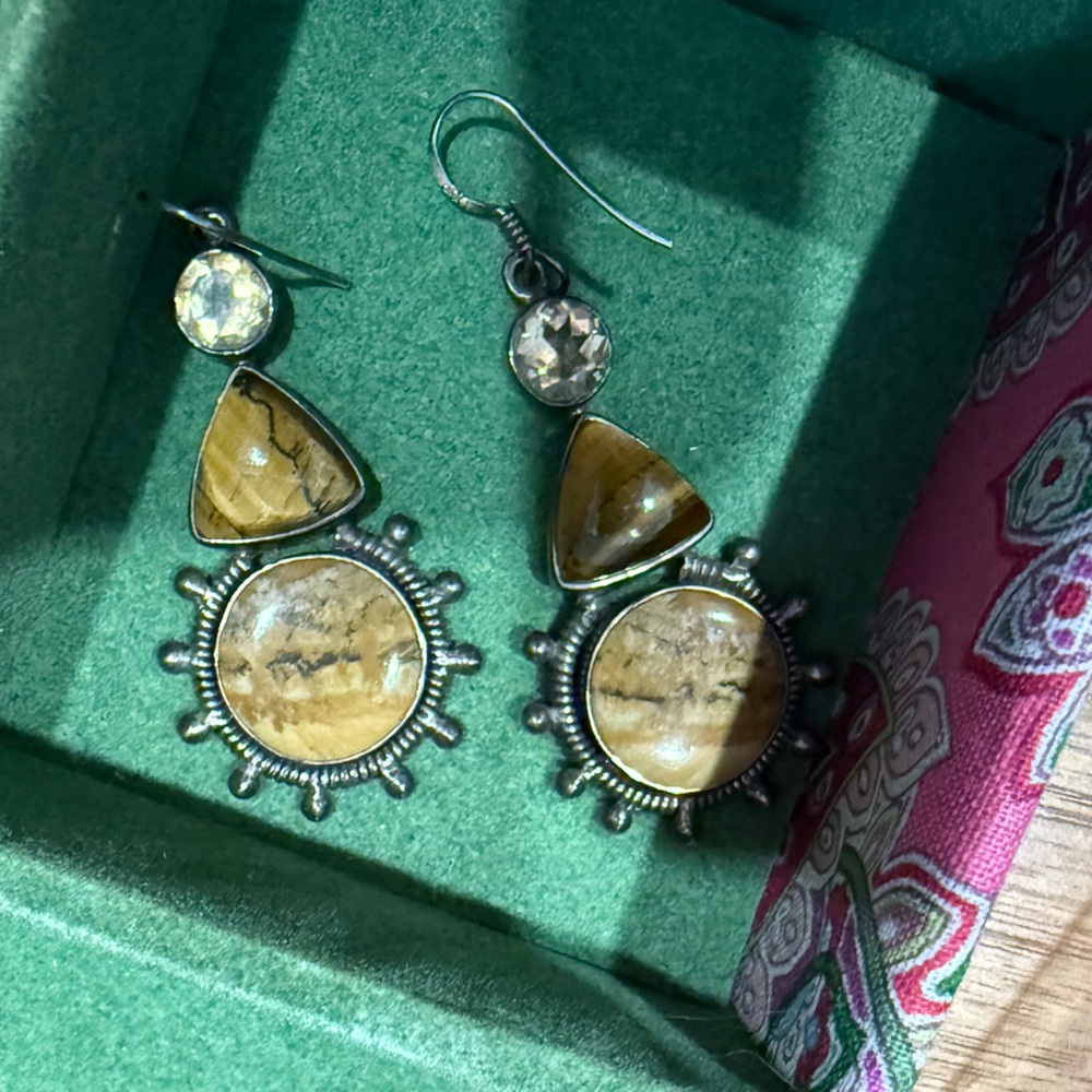 Elegant Gold and brown stone Dangle Earrings